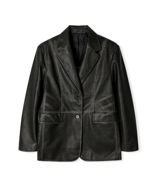 Washed Leather Blazer [Washed Black]