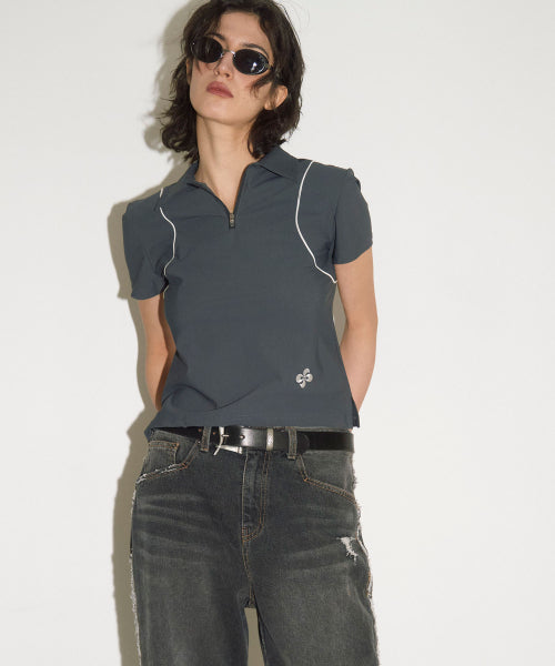 ACTIVE LINE HALF ZIP-UP COLLAR T-SHIRT / charcoal