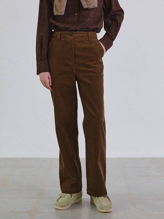 Brown corduroy belted straight pants