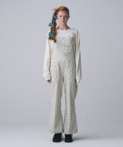 FRILL HEART CORDUROY OVERALL, FLORAL CREAM
