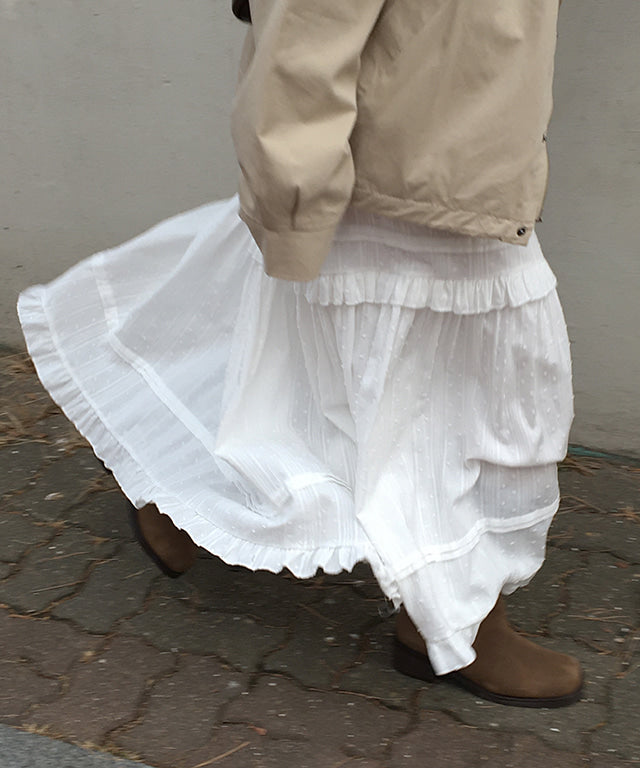 Daily Ju [Free Delivery] Glitz Popcorn Frill Lace Can Can Long skirt