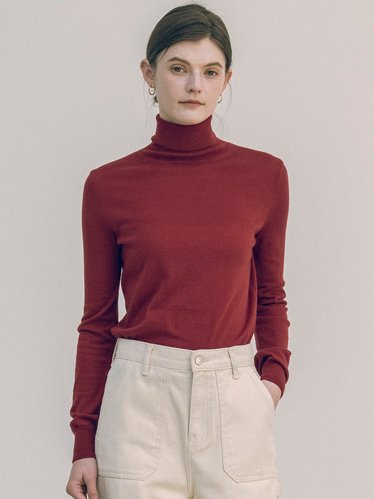 SIKN2091 Superfine Merino Wool Turtleneck Knit_Red