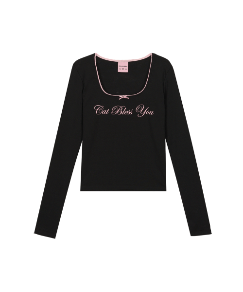 CAT BLESS RIBBON LONG SLEEVE - BLACK