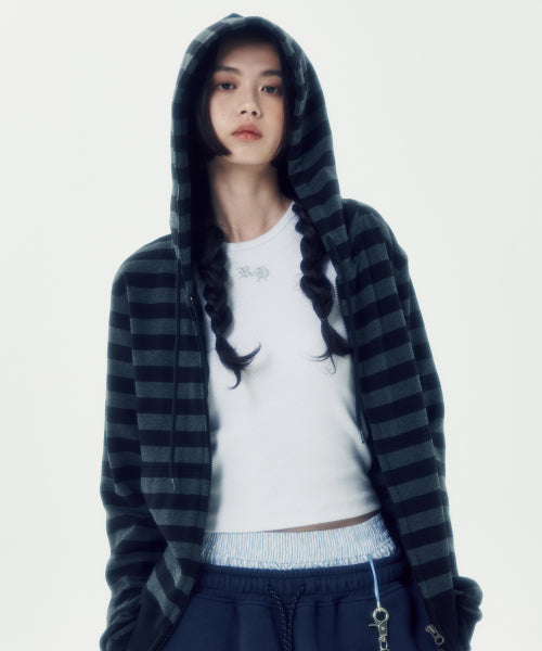 Stripe Zip-Up Hoodie [Black]
