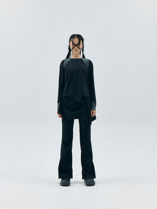 Wrap Over Tuck Pants / Black