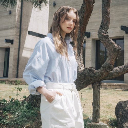 SAC Logo Oversized Stripe Shirt Sky Blue 4W2417002