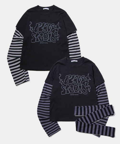 【ZIKU×PLACE】ストライプダブルレイヤーロングスリーブTシャツ＆マフラーセット
