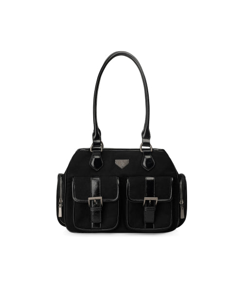 LEATHERY Multi Pocket Suede Shoulder Bag [BLACK] - Size & Reviews | MUSINSA
