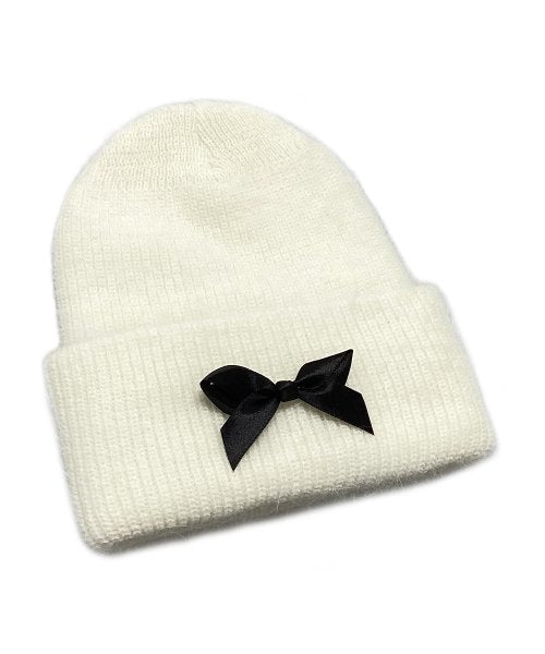 Big Ribbon Angora Beanie [Ivory]