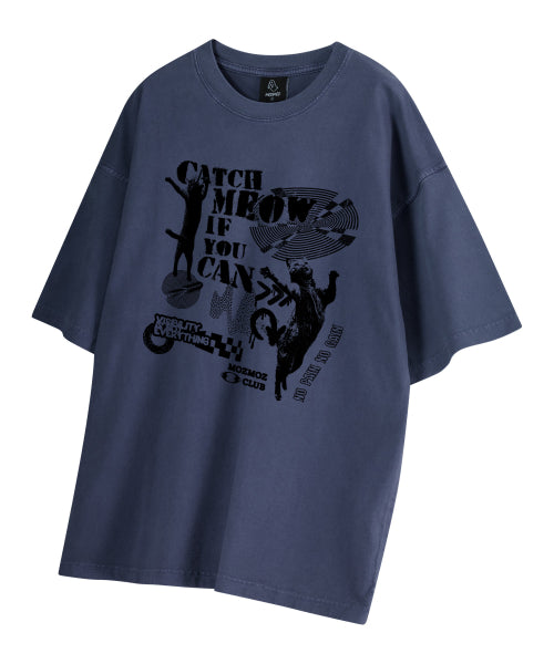 ピグメント ダンシング キャット オーバーサイズ 半袖 Tシャツ ブルー