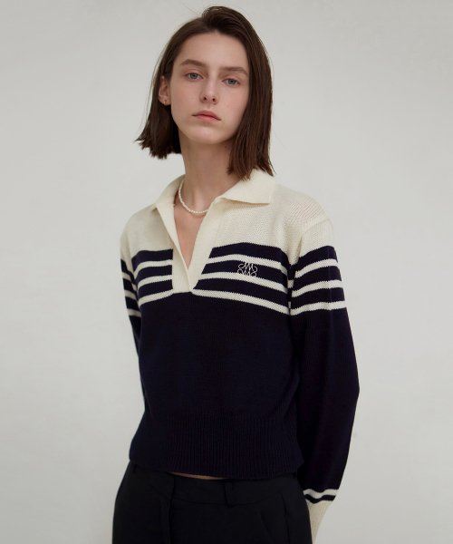 CLASSIC OPEN COLLAR KNIT_NAVY