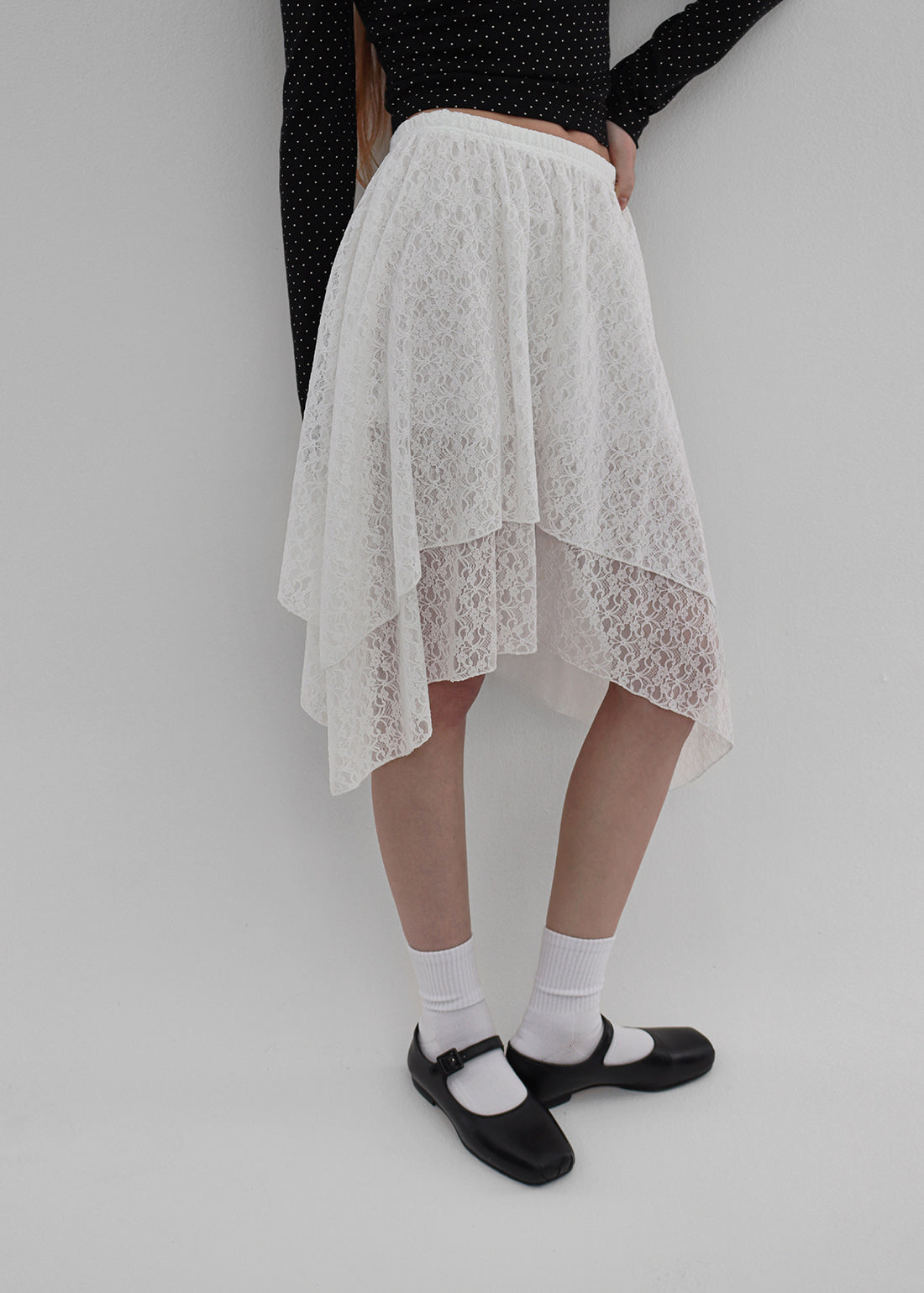 Black-Up [✨Spring New Product] [MADE] Cotton Unbalanced Lace Skirt