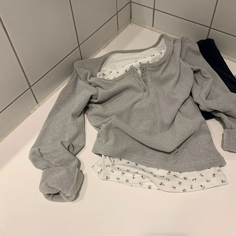Beidelie [Same-day shipment] [MD pick!/Integrated] Lace Double Button Layered T-Shirt