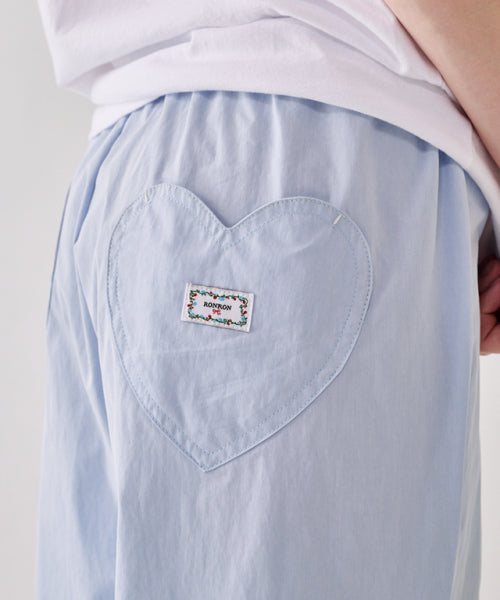 BACK HEART STITCH POCKET BANDING PANTS SOFT BLUE