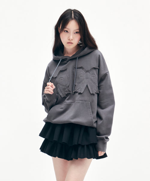 YOUHEE RIBBON HOODIE CHARCOAL - Size & Review | MUSINSA