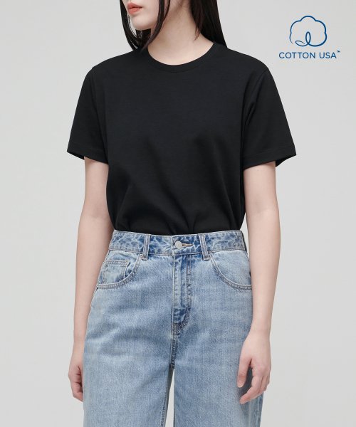 Women's Basic Crew Neck Short Sleeve T-Shirt [Black]