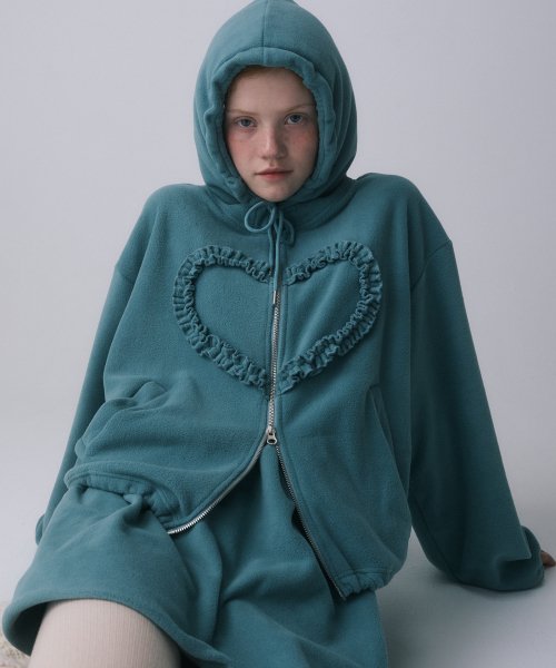 FRILL HEART HOODIE, BLUE