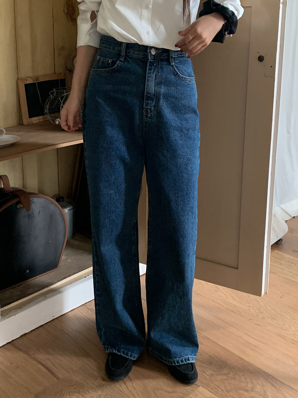 French of [Fit Guarantee/MADE] Basket Spring Vintage Blue Semi-Wide Bootcut Jeans Denim Pants