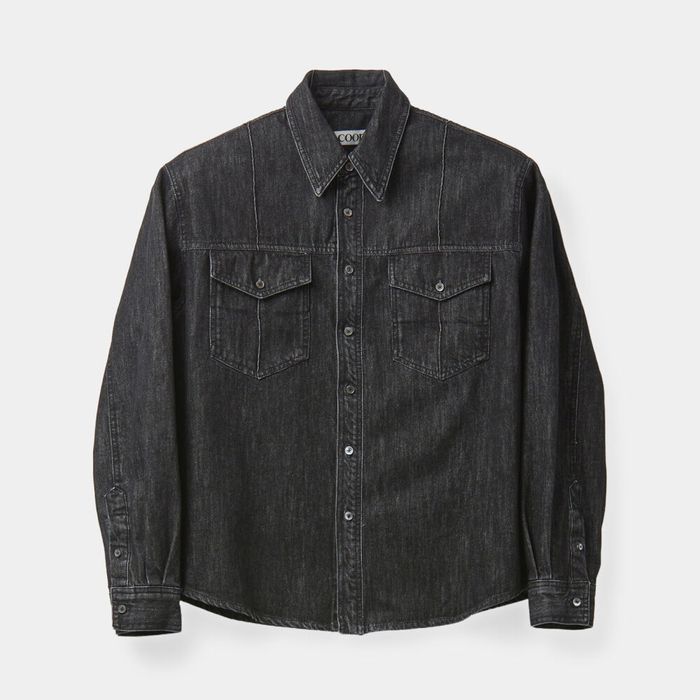 washed denim double pocket shirt (washed black)