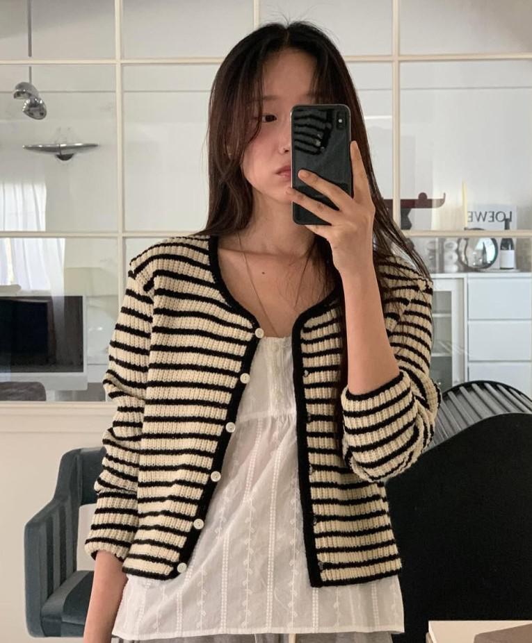 Aptment Prato [JINSIM] Seriously, Joshua Cardigan Cotton Stripe Round Knitwear (1 color)