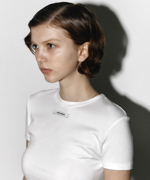 Slim label half tee Ivory