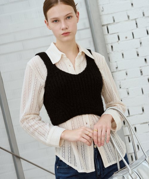 Hairy Wool Knit Bustier Top [BLACK]