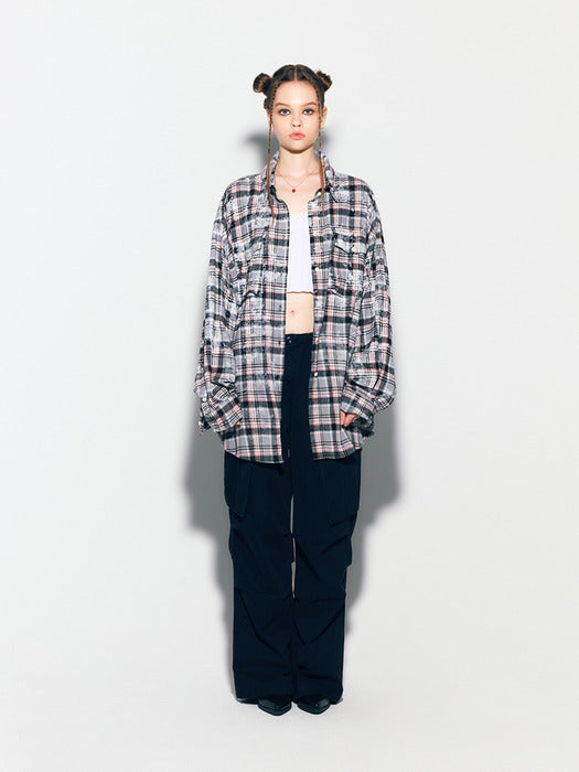 DIRTYWASHING OVERFIT CHECK SHIRT BLACK