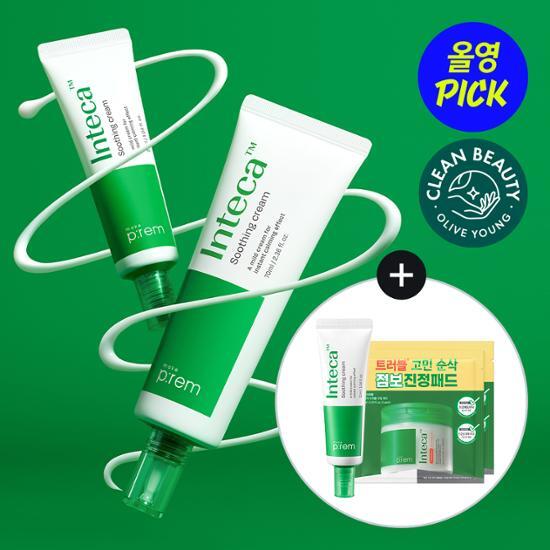 [August Olive Young Pick/Quick Soothing] Makeprem Inteca Soothing Cream 70ml Set (+Cream 31ml +Pad 2pcs*2)