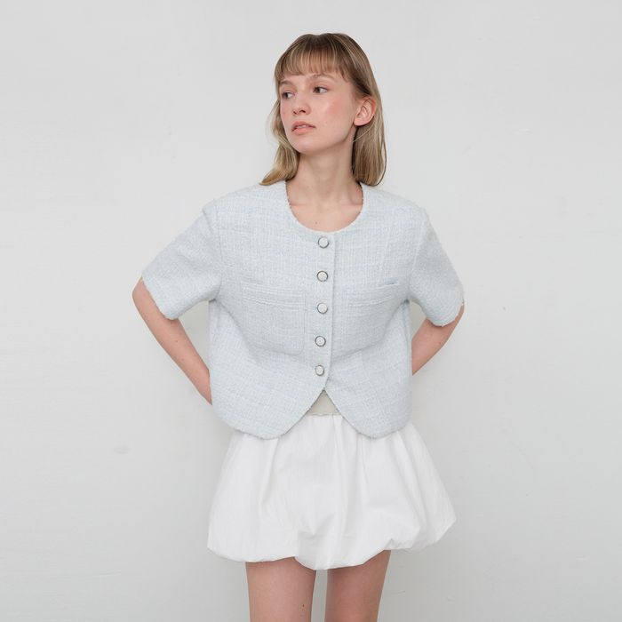 Charming Half Tweed Jacket_Mint Sky