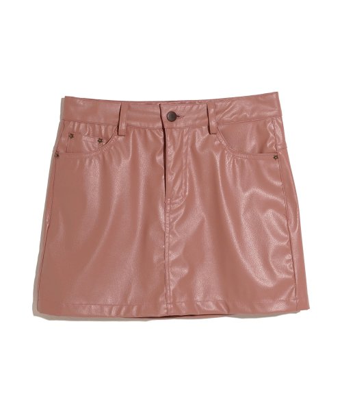 Star Rivet Vegan Leather Skirt_Coral