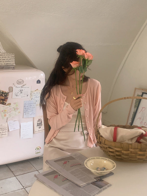French Of [Only] [Same-day shipping] [Yuri Fit/MADE] Lazy Spring Cropped V-neck Soft Change of Seasons Long-Sleeved Cardigan (5 colors) Ballet Core Look/Date Look
