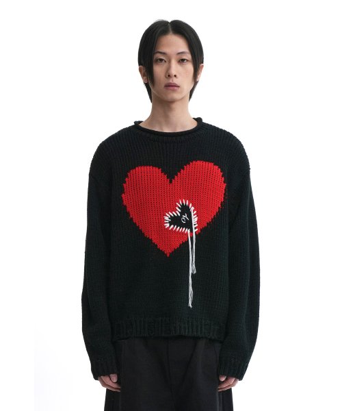 HEART STITCH DESTROYED KNIT - BLACK
