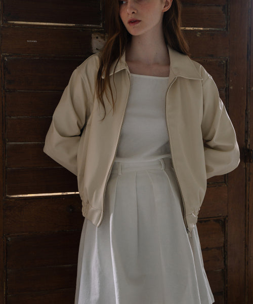 Leather bomber jacket - Ivory
