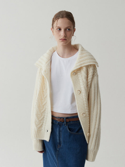 heavy cream wool cable knit cardigan