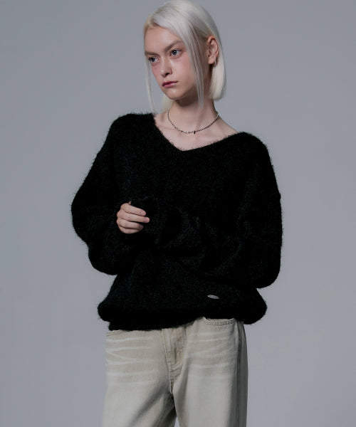 [5575] Hairy V-Neck Knit (Black)