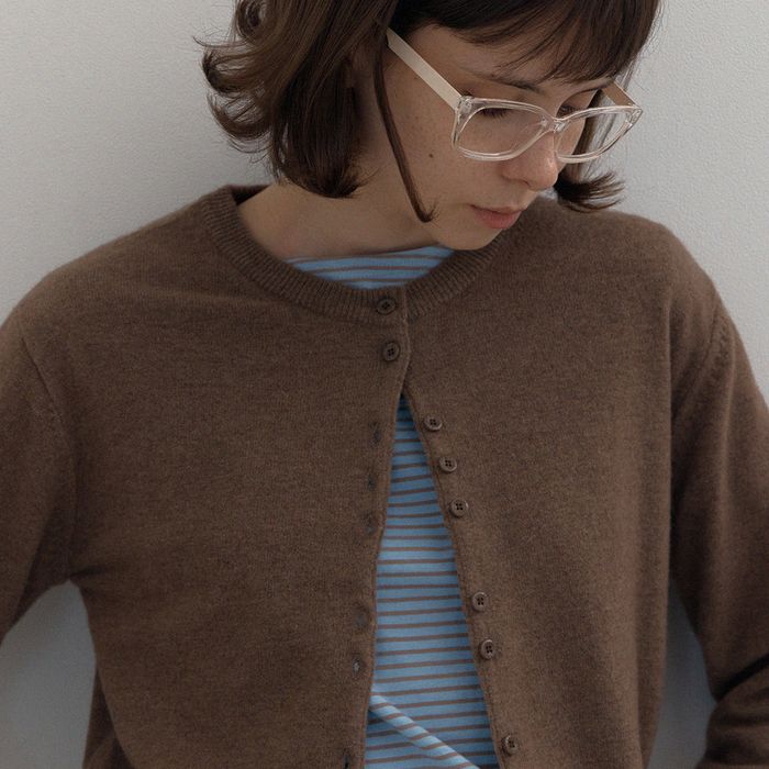 14th / fine wool round cardigan - brown