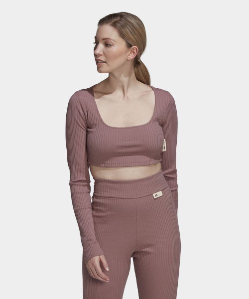 Studio Lounge Ribbed Crop Long Sleeve Tee - Pink / HH8500