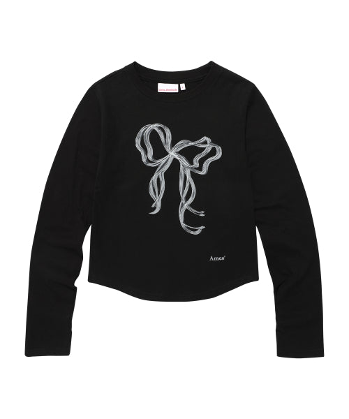 リボングラフィックロングスリーブTシャツ ブラック (AM2EFFT560A)