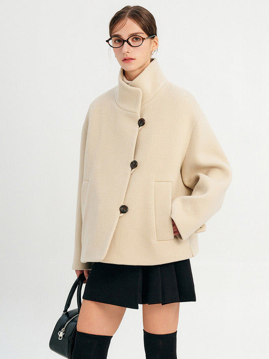 Nive Wool Half High Neck Coat_Beige