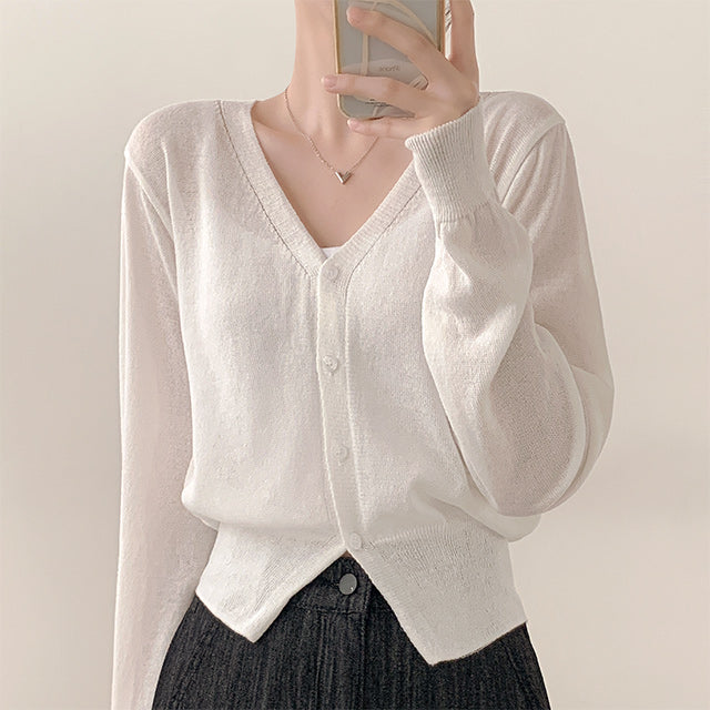 Peach Mode [Vacation Look/Summer Cardigan] Salantitem, Wok Loose Fit See-Through Summer Long-Sleeved Linen Cardigan (12 colors)