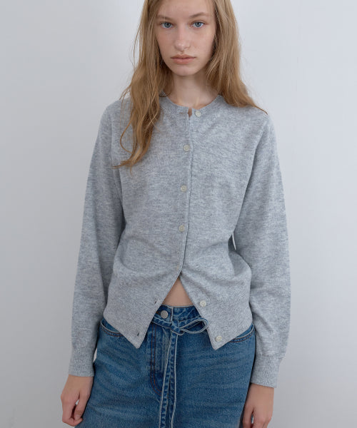 ESSENTIAL WOOL ROUND CARDIGAN, MELANGE GRAY