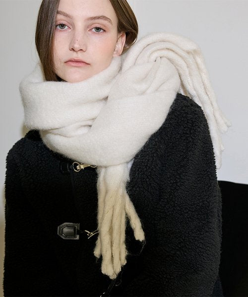 Wool Long Wide Muffler [Ivory]