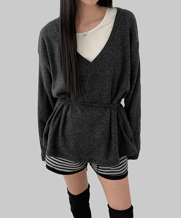 Manic [Free Delivery] The Bion V-neck Wrap Knit T-shirt (New Spring Product)