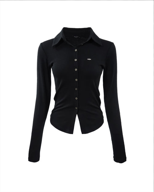 MAGORENSEOUL Metal Triclips Open Polo Long Sleeve Black - Size & Late | Musinsa