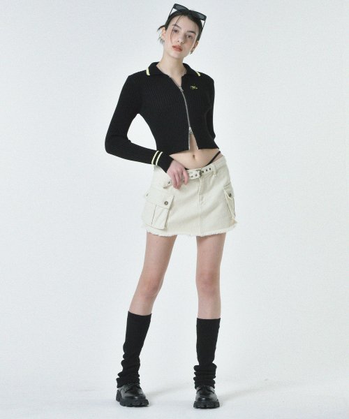 beige cargo mini skirt