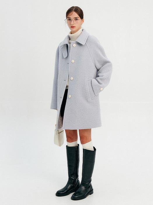 Haily Wool Boucle Half Coat_Aqua Blue