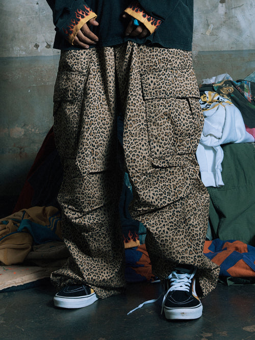 Leopard Print Cargo Pants with Slant Pockets