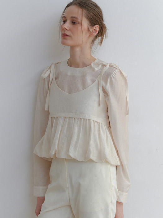 comos 1376 balloon bustier set-up blouse (cream)