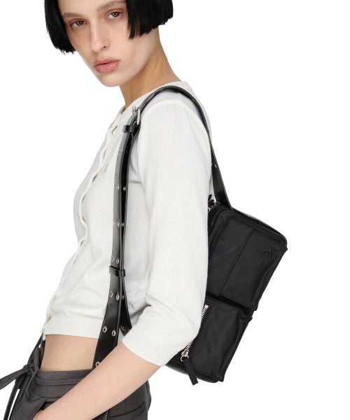 Nylon Pocket Cross Bag, BLACK