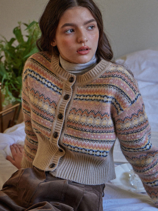 Semi Cropped Jacquard Cardigan_2Colors_Pink